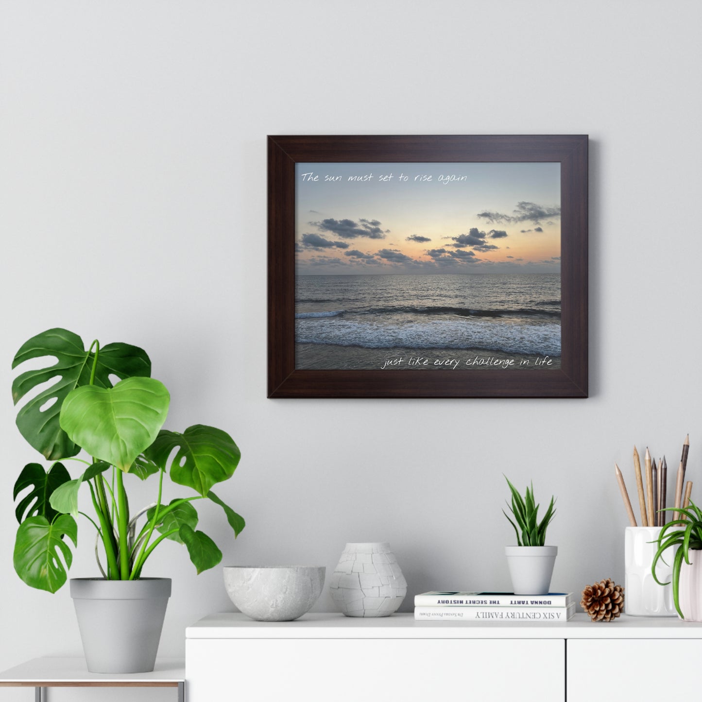 The sun must set to rise again—just like every challenge in life Framed Horizontal Poster