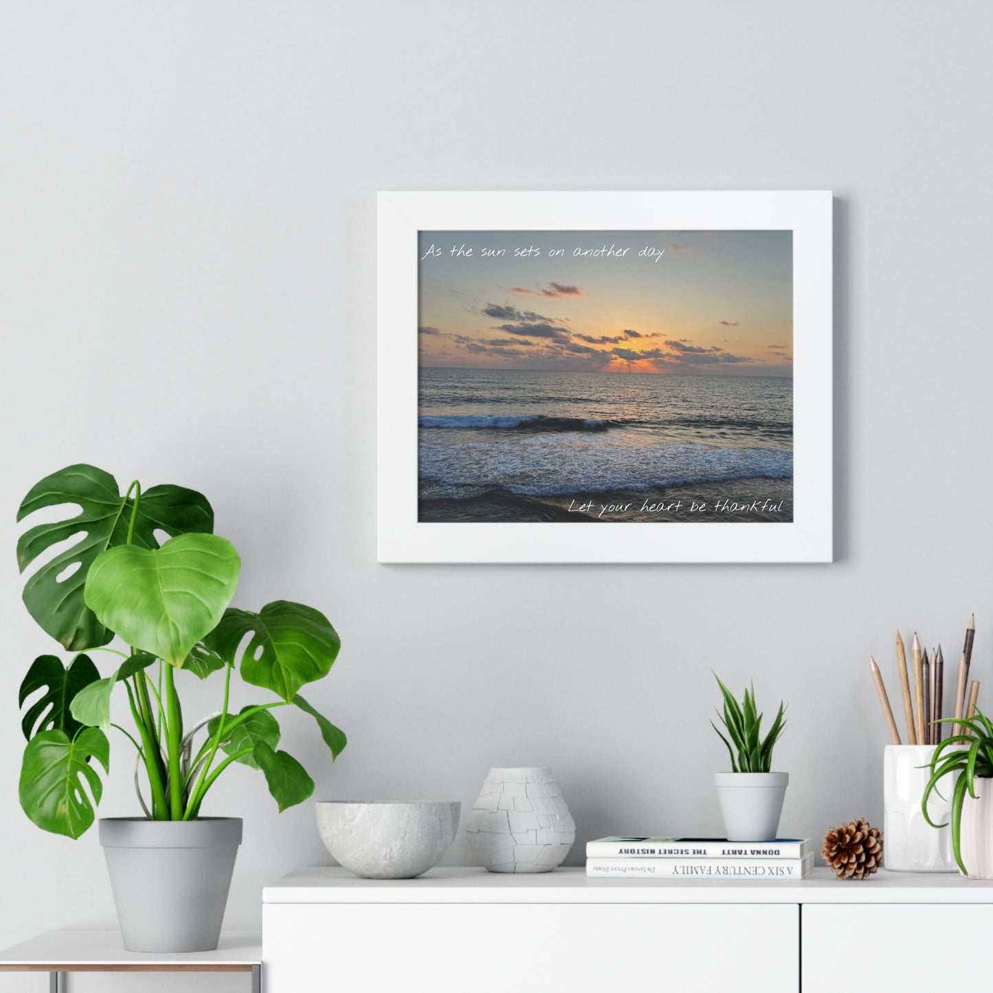 As the sun sets on another day let your heart be thankful Framed Horizontal Poster