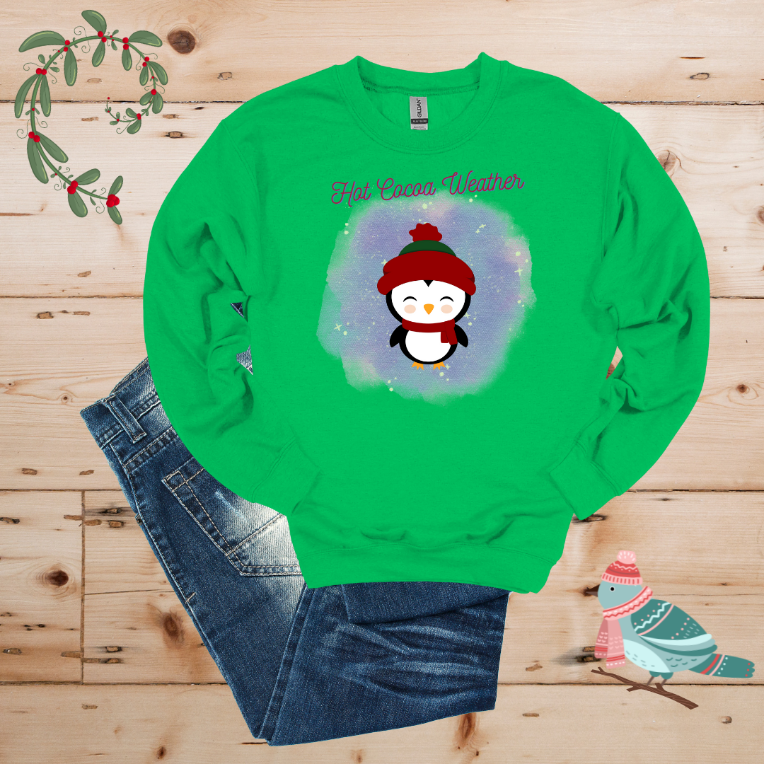 Winter Cheer: Hot Cocoa & Happy Penguin Sweatshirt
