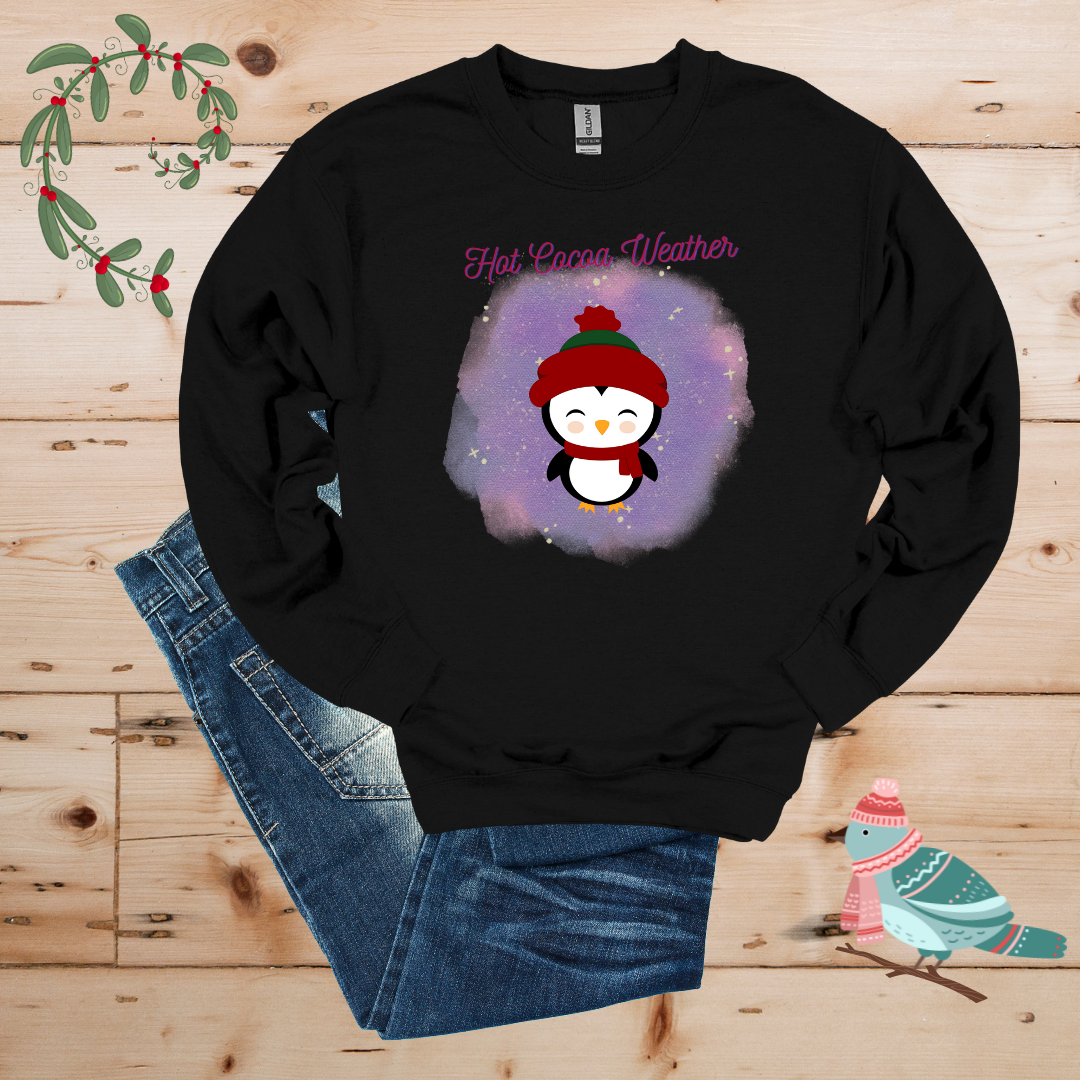 Winter Cheer: Hot Cocoa & Happy Penguin Sweatshirt