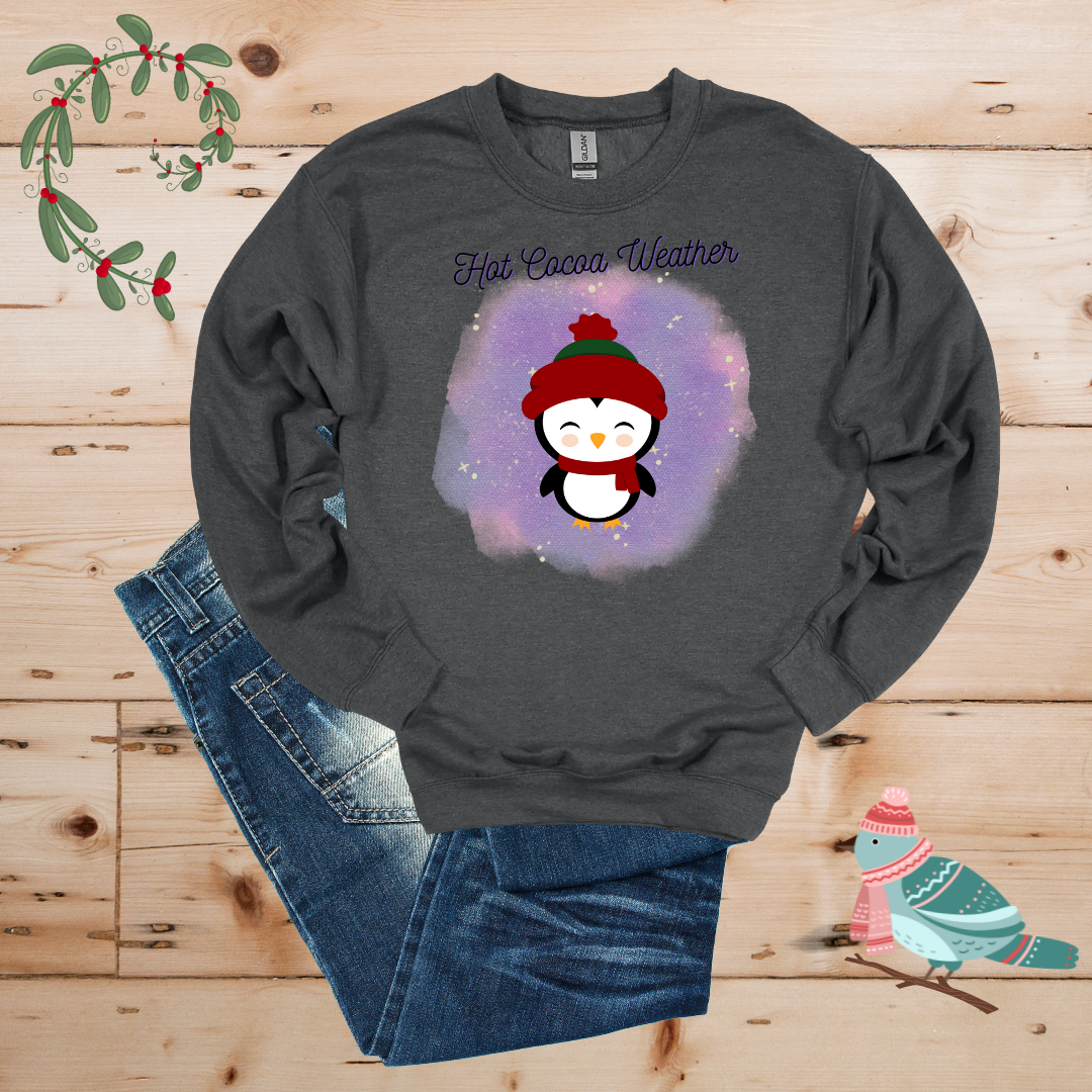 Winter Cheer: Hot Cocoa & Happy Penguin Sweatshirt
