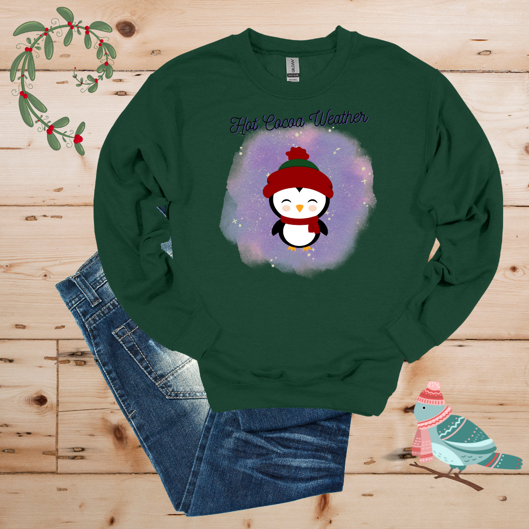 Winter Cheer: Hot Cocoa & Happy Penguin Sweatshirt