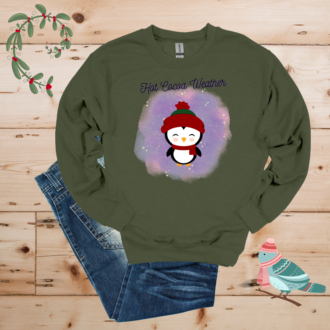 Winter Cheer: Hot Cocoa & Happy Penguin Sweatshirt
