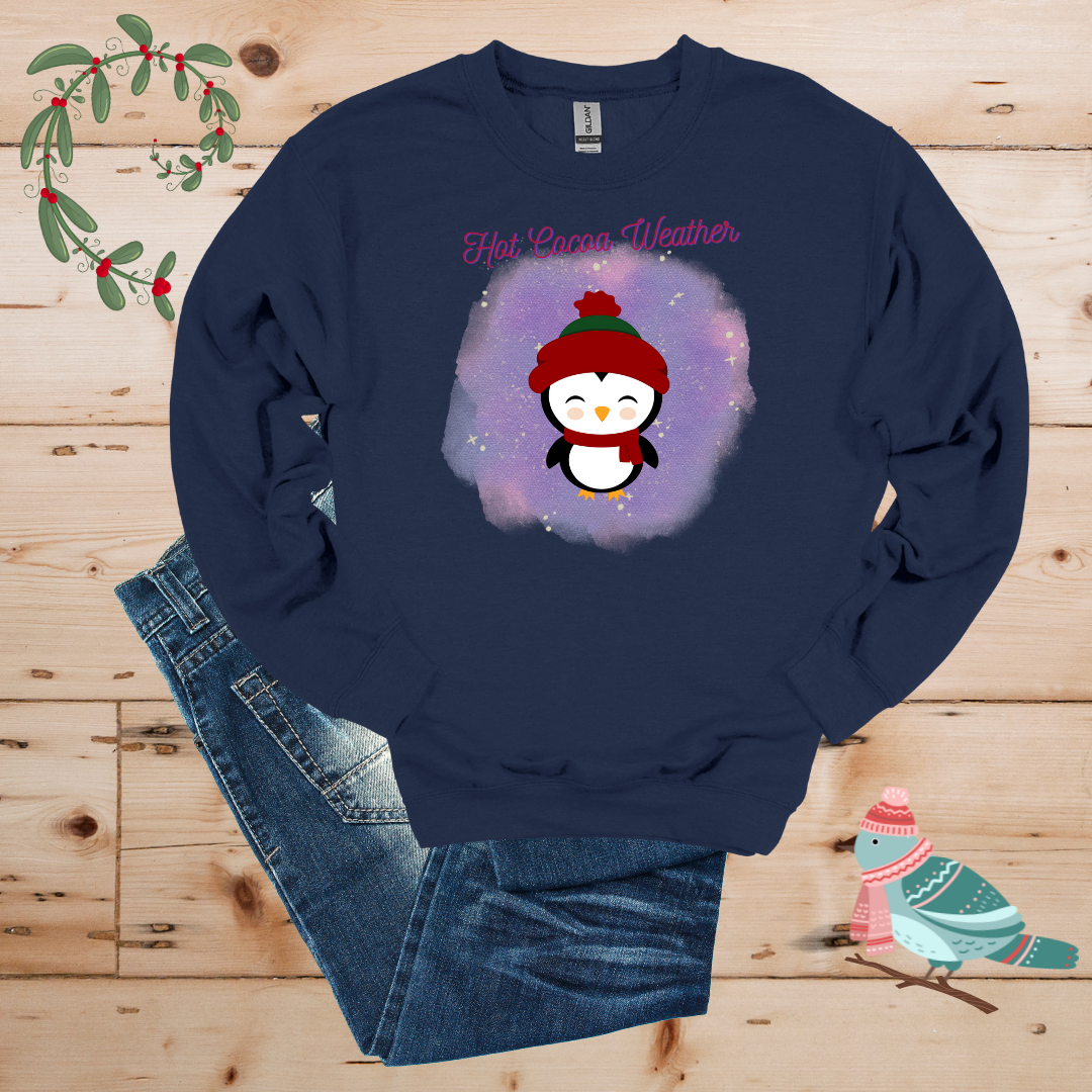 Winter Cheer: Hot Cocoa & Happy Penguin Sweatshirt
