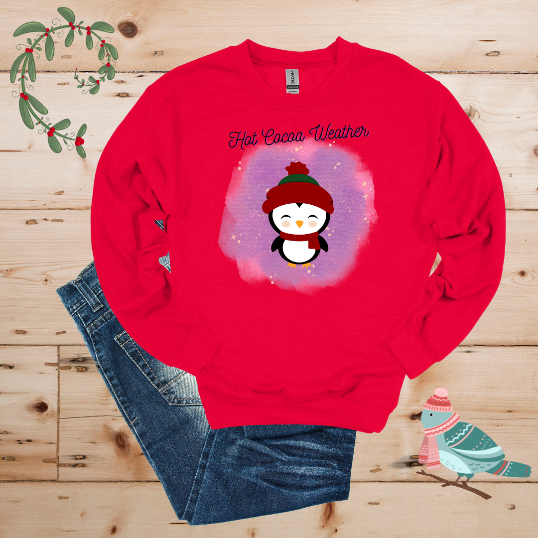 Winter Cheer: Hot Cocoa & Happy Penguin Sweatshirt