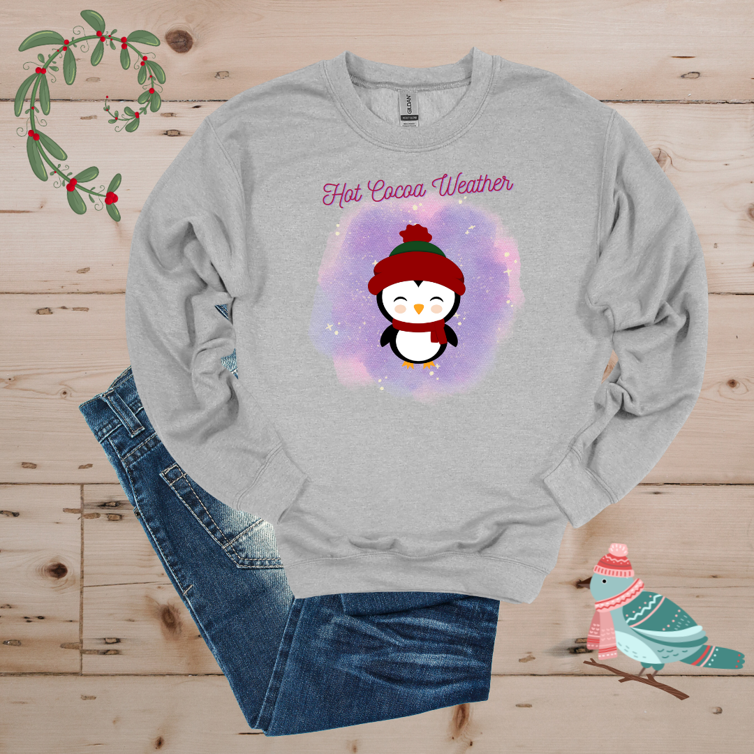 Winter Cheer: Hot Cocoa & Happy Penguin Sweatshirt