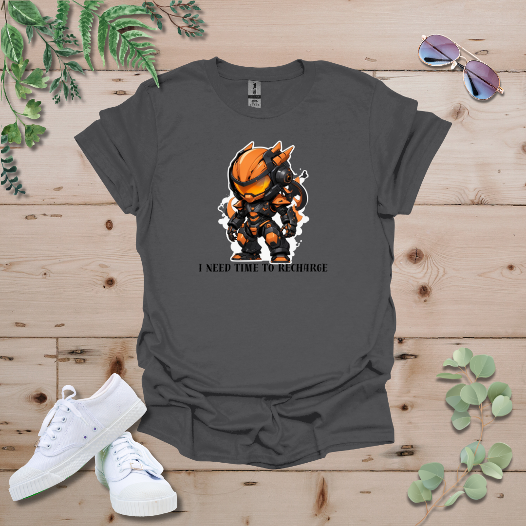 Faceless Tech Chibi Orange Dragon - I Need Time To Recharge Tshirt