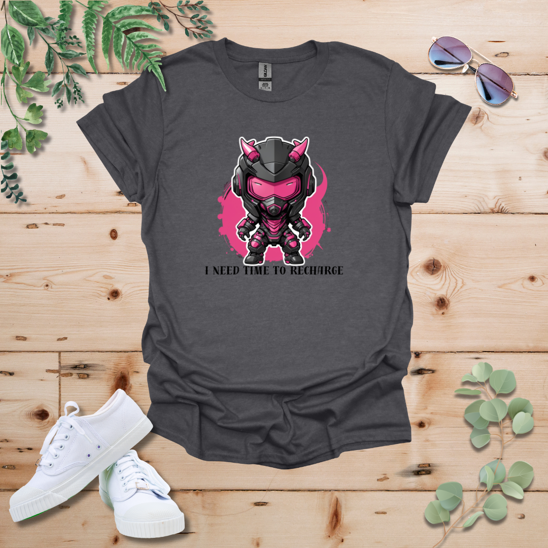 Faceless Tech Chibi Pink Dragon - I Need Time To Recharge Tshirt