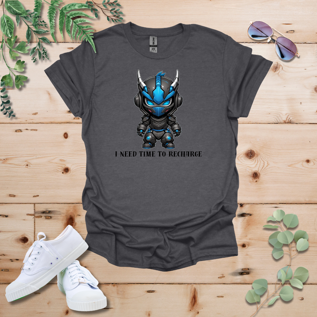 Faceless Tech Chibi Blue Dragon - I Need Time To Recharge Tshirt