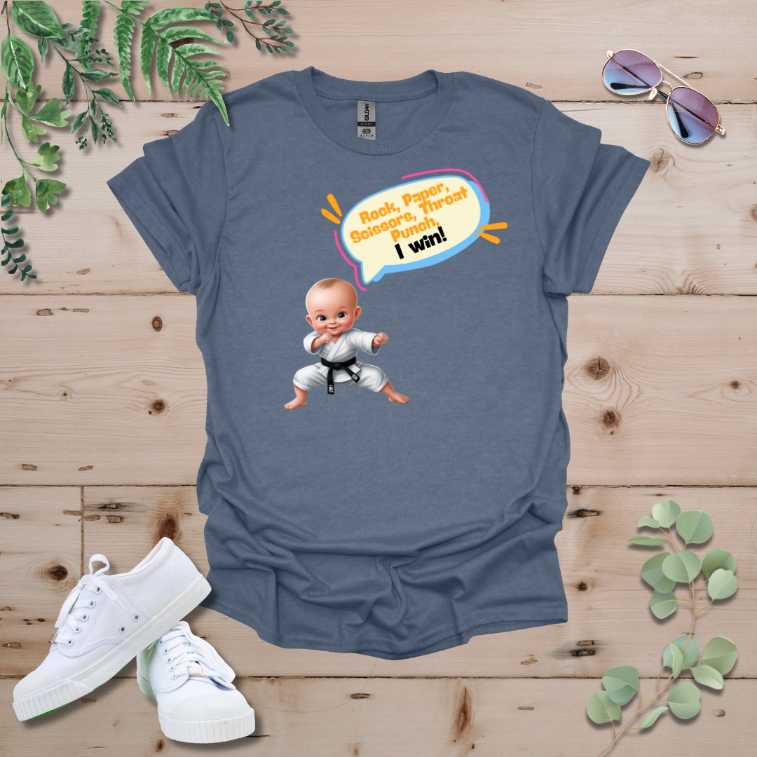 Karate Baby Rock Paper Scissors, Throat Punch, I Win Tshirt