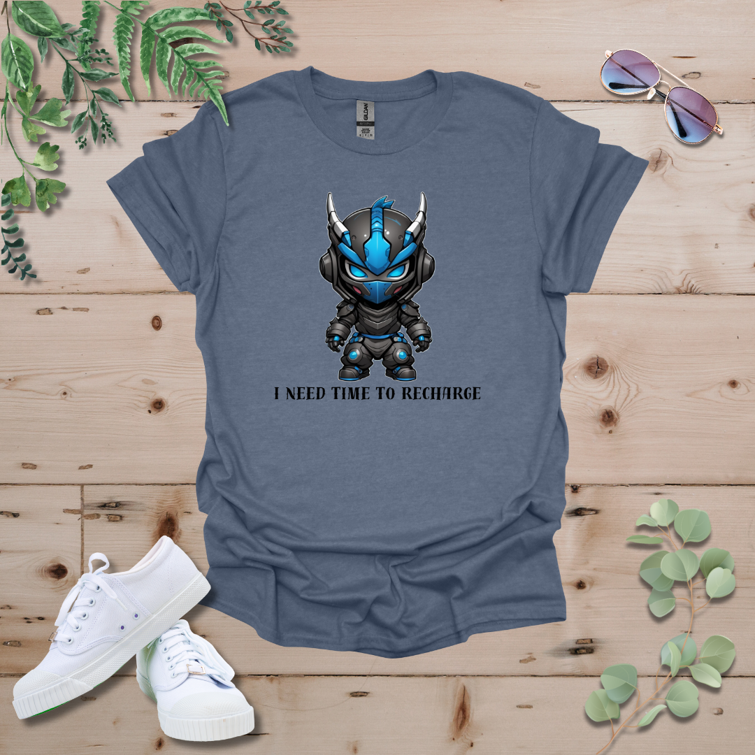 Faceless Tech Chibi Blue Dragon - I Need Time To Recharge Tshirt