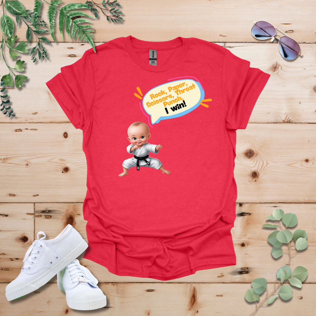 Karate Baby Rock Paper Scissors, Throat Punch, I Win Tshirt