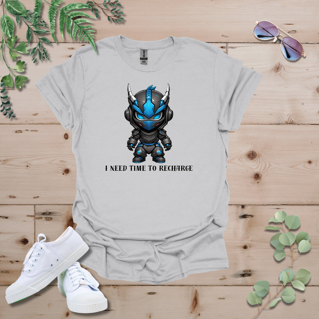 Faceless Tech Chibi Blue Dragon - I Need Time To Recharge Tshirt