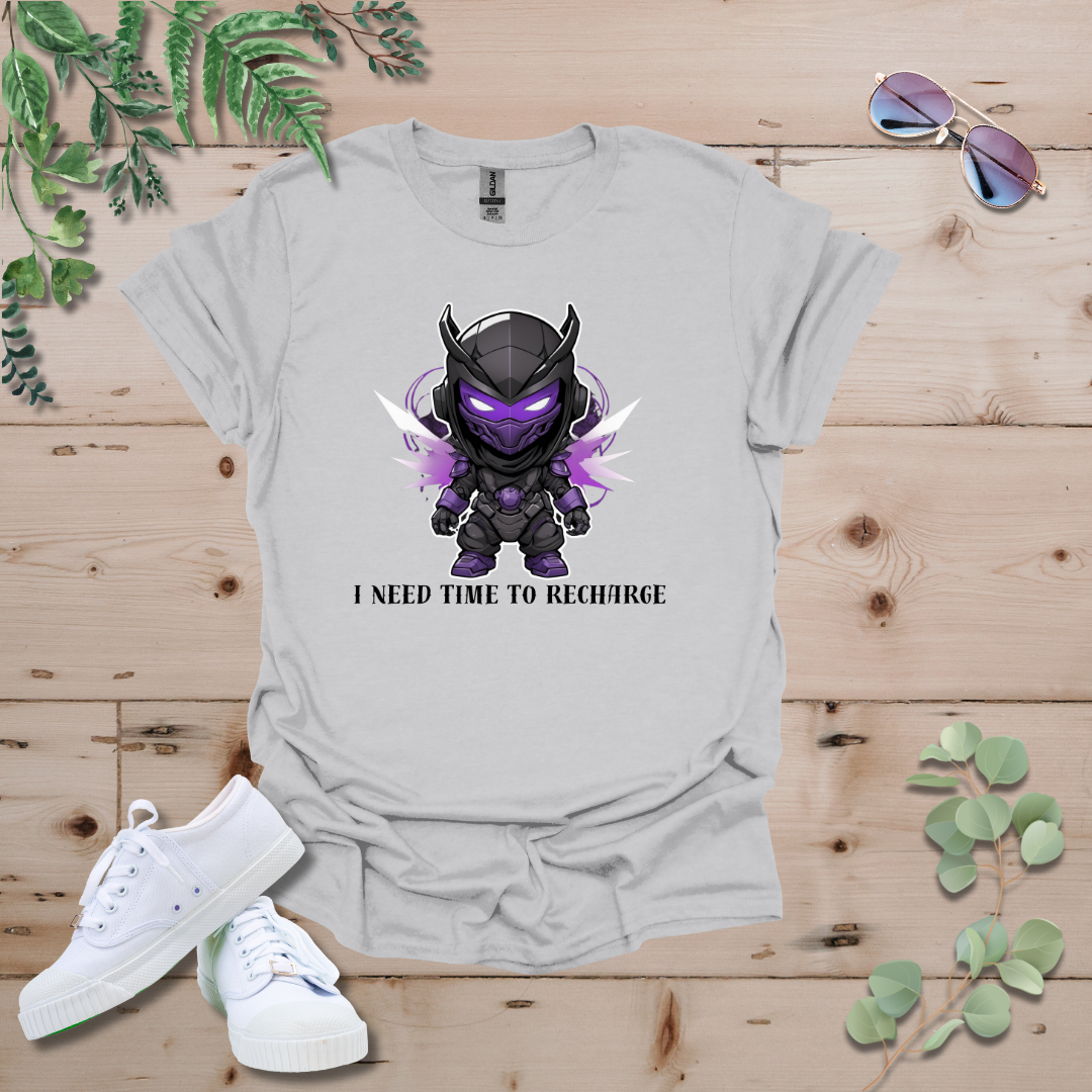Faceless Tech Chibi Purple Dragon - I Need Time To Recharge Tshirt