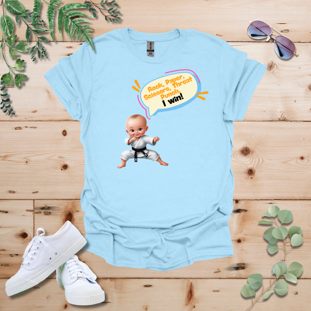 Karate Baby Rock Paper Scissors, Throat Punch, I Win Tshirt