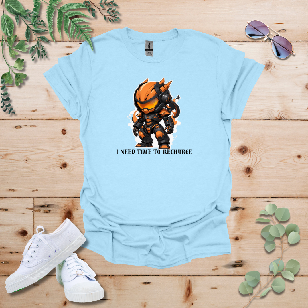 Faceless Tech Chibi Orange Dragon - I Need Time To Recharge Tshirt