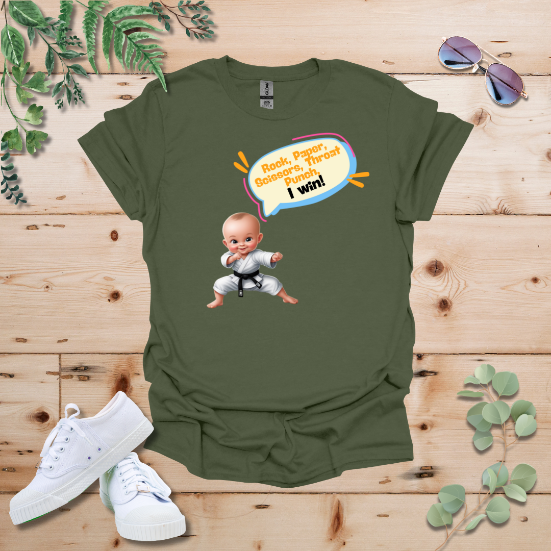 Karate Baby Rock Paper Scissors, Throat Punch, I Win Tshirt