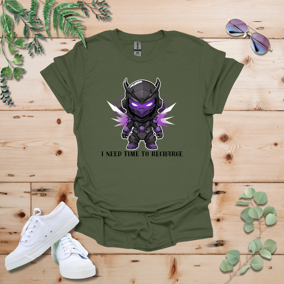 Faceless Tech Chibi Purple Dragon - I Need Time To Recharge Tshirt