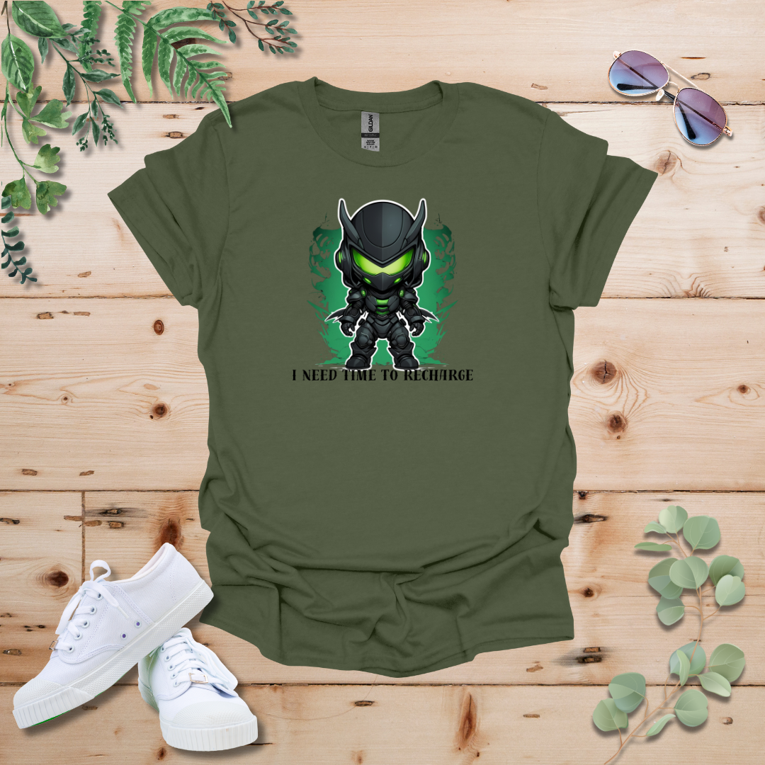 Faceless Tech Chibi Green Dragon - I Need Time To Recharge Tshirt