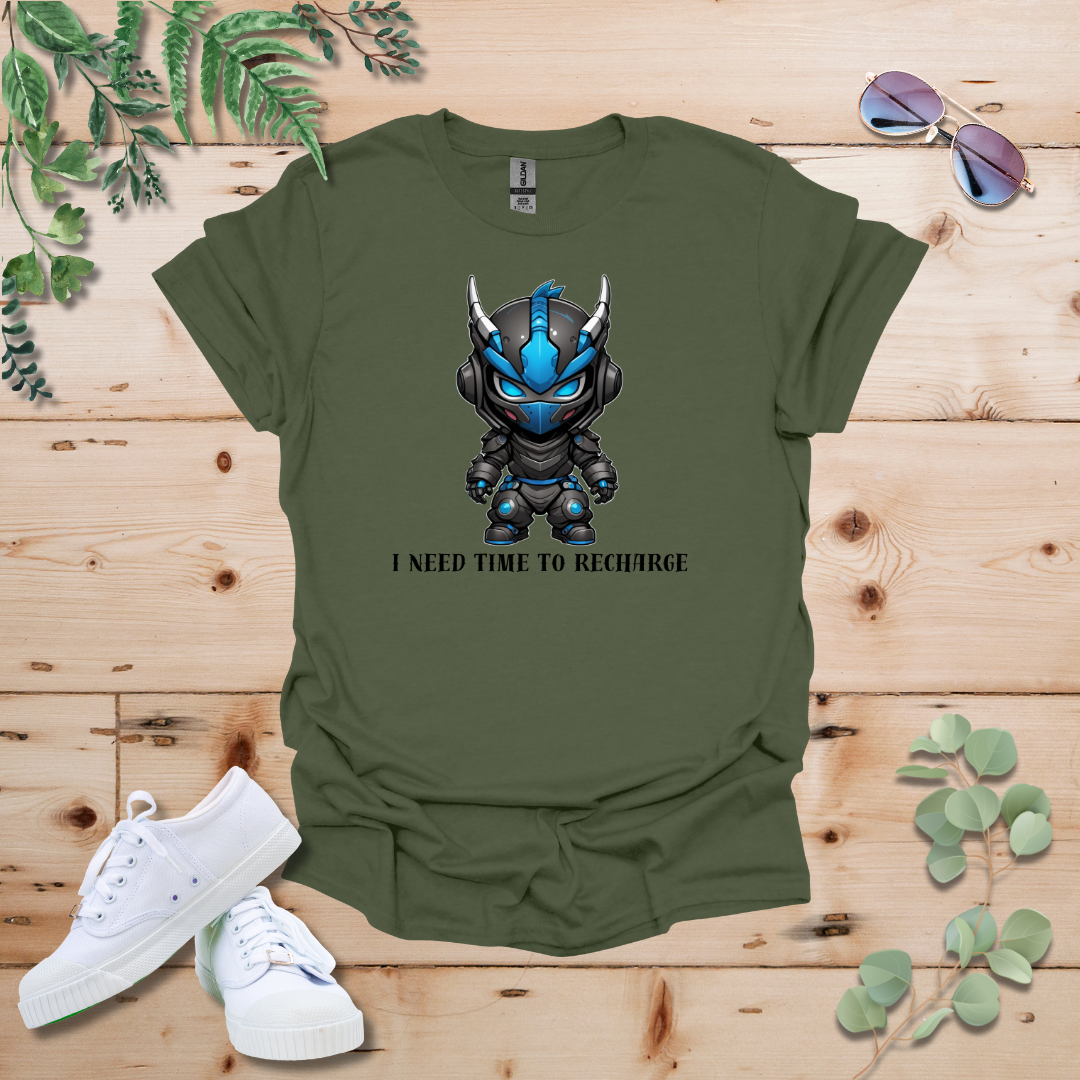 Faceless Tech Chibi Blue Dragon - I Need Time To Recharge Tshirt