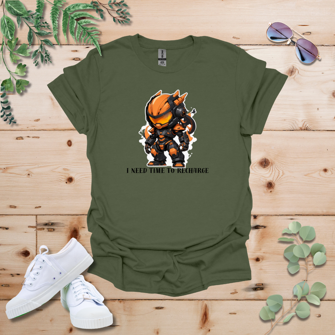 Faceless Tech Chibi Orange Dragon - I Need Time To Recharge Tshirt