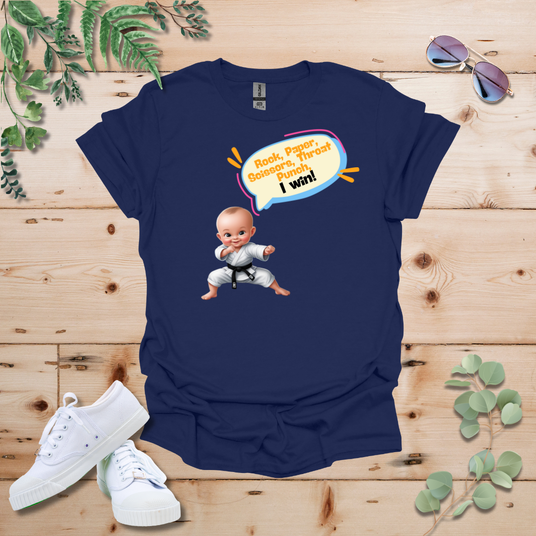 Karate Baby Rock Paper Scissors, Throat Punch, I Win Tshirt