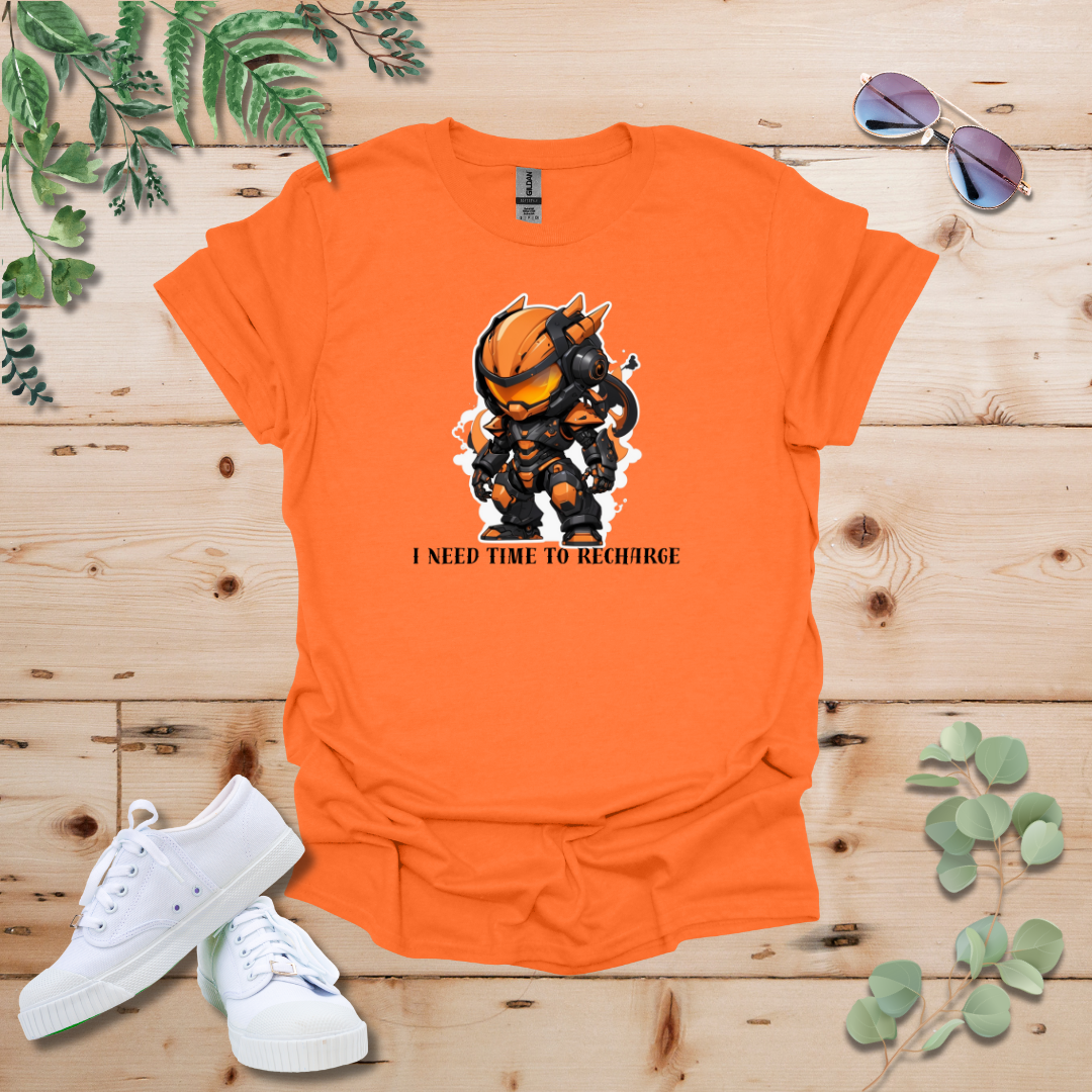 Faceless Tech Chibi Orange Dragon - I Need Time To Recharge Tshirt