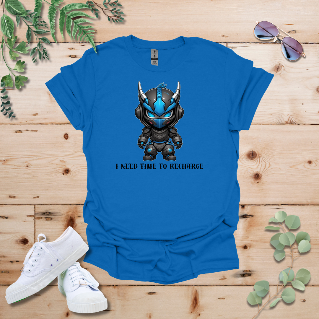 Faceless Tech Chibi Blue Dragon - I Need Time To Recharge Tshirt