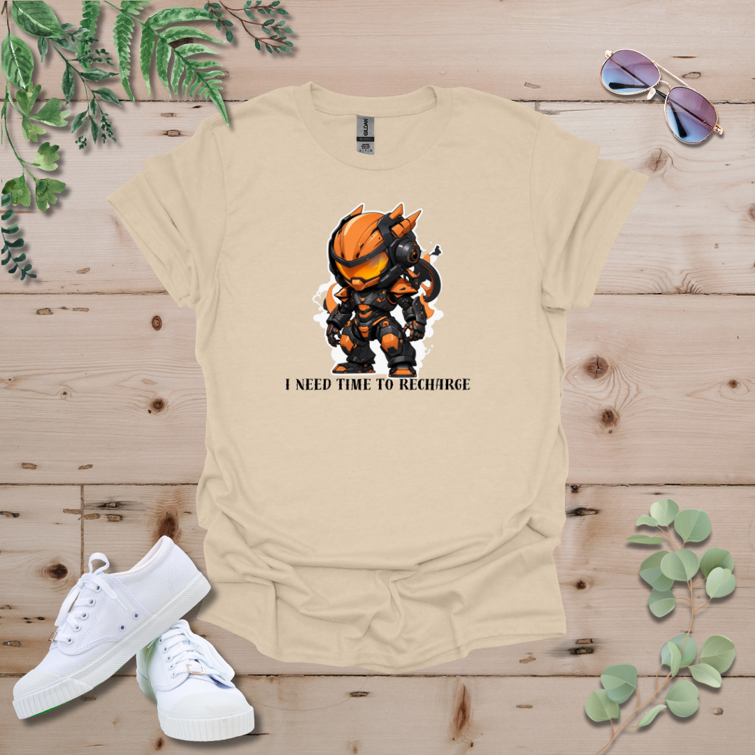 Faceless Tech Chibi Orange Dragon - I Need Time To Recharge Tshirt