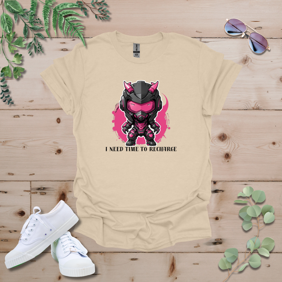 Faceless Tech Chibi Pink Dragon - I Need Time To Recharge Tshirt