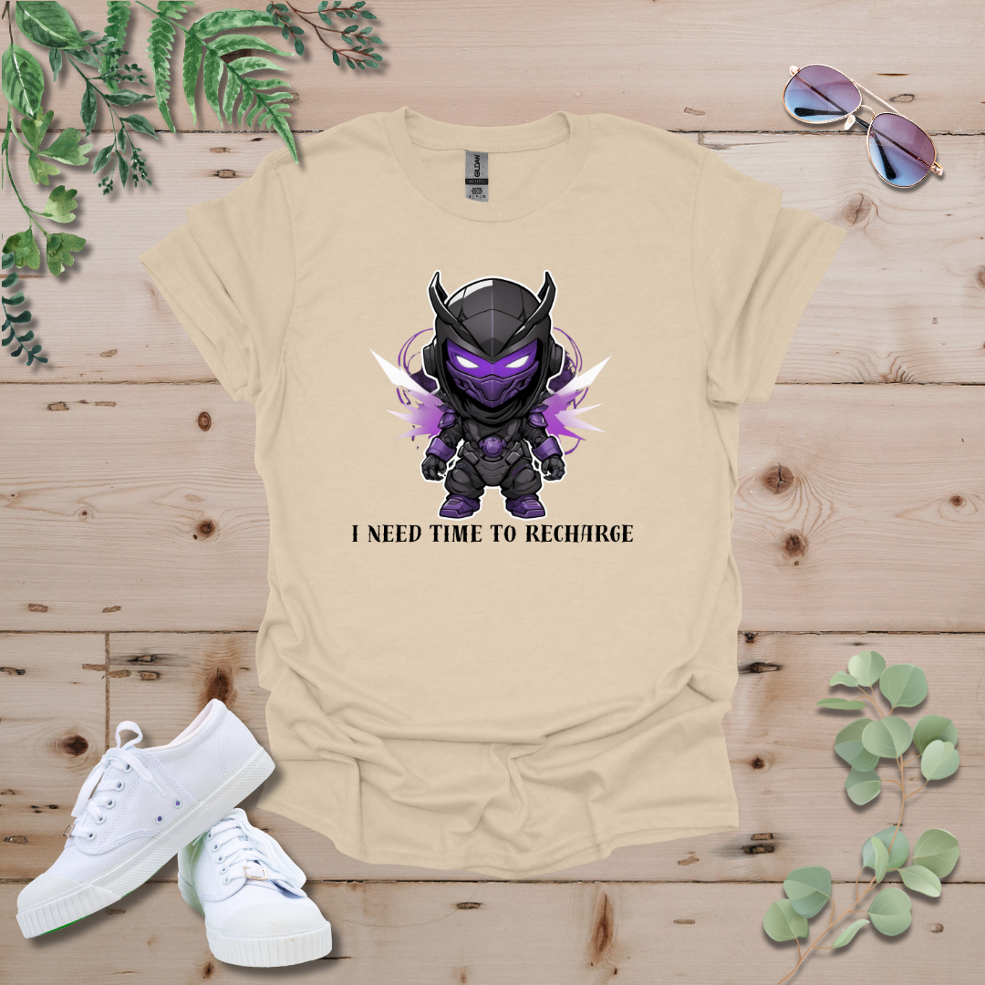 Faceless Tech Chibi Purple Dragon - I Need Time To Recharge Tshirt