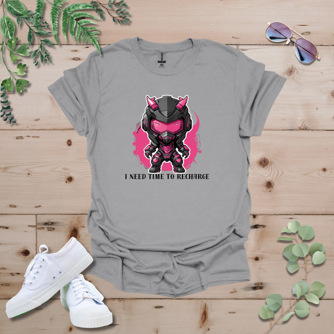 Faceless Tech Chibi Pink Dragon - I Need Time To Recharge Tshirt