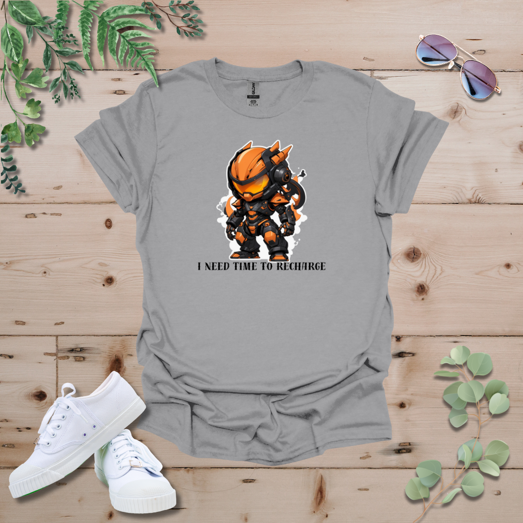 Faceless Tech Chibi Orange Dragon - I Need Time To Recharge Tshirt