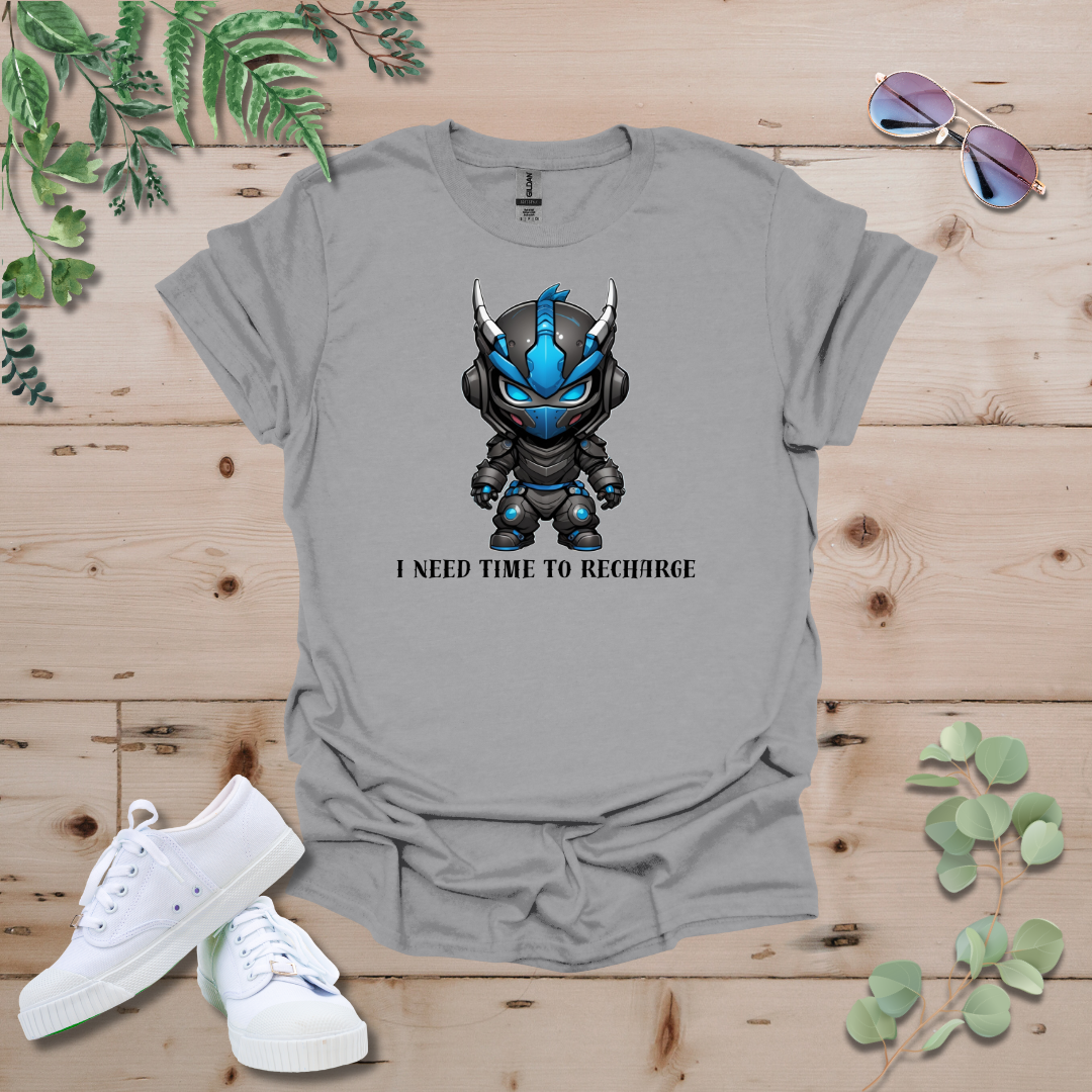 Faceless Tech Chibi Blue Dragon - I Need Time To Recharge Tshirt