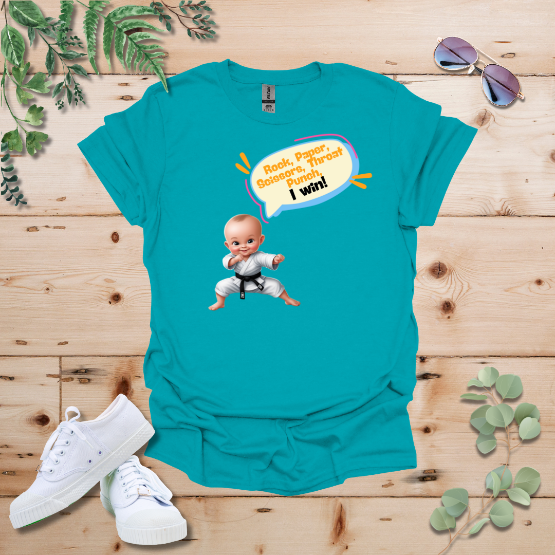 Karate Baby Rock Paper Scissors, Throat Punch, I Win Tshirt