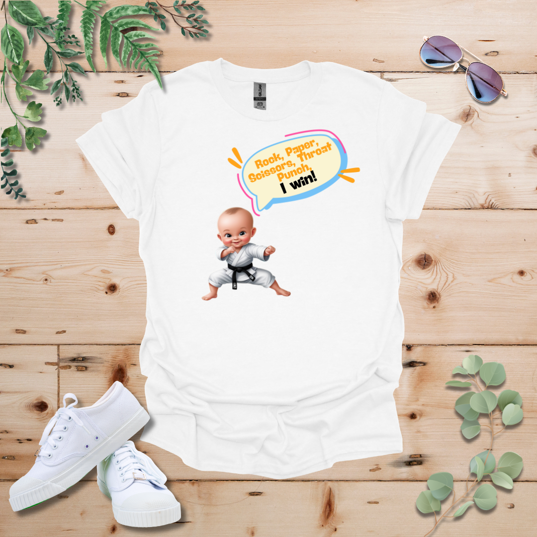 Karate Baby Rock Paper Scissors, Throat Punch, I Win Tshirt