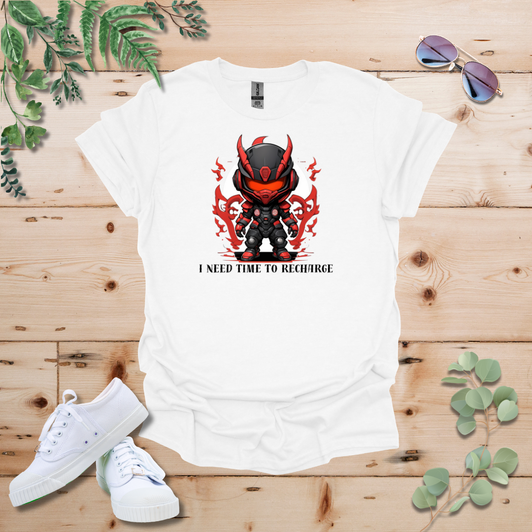 Faceless Tech Chibi Red Dragon - I Need Time To Recharge Tshirt