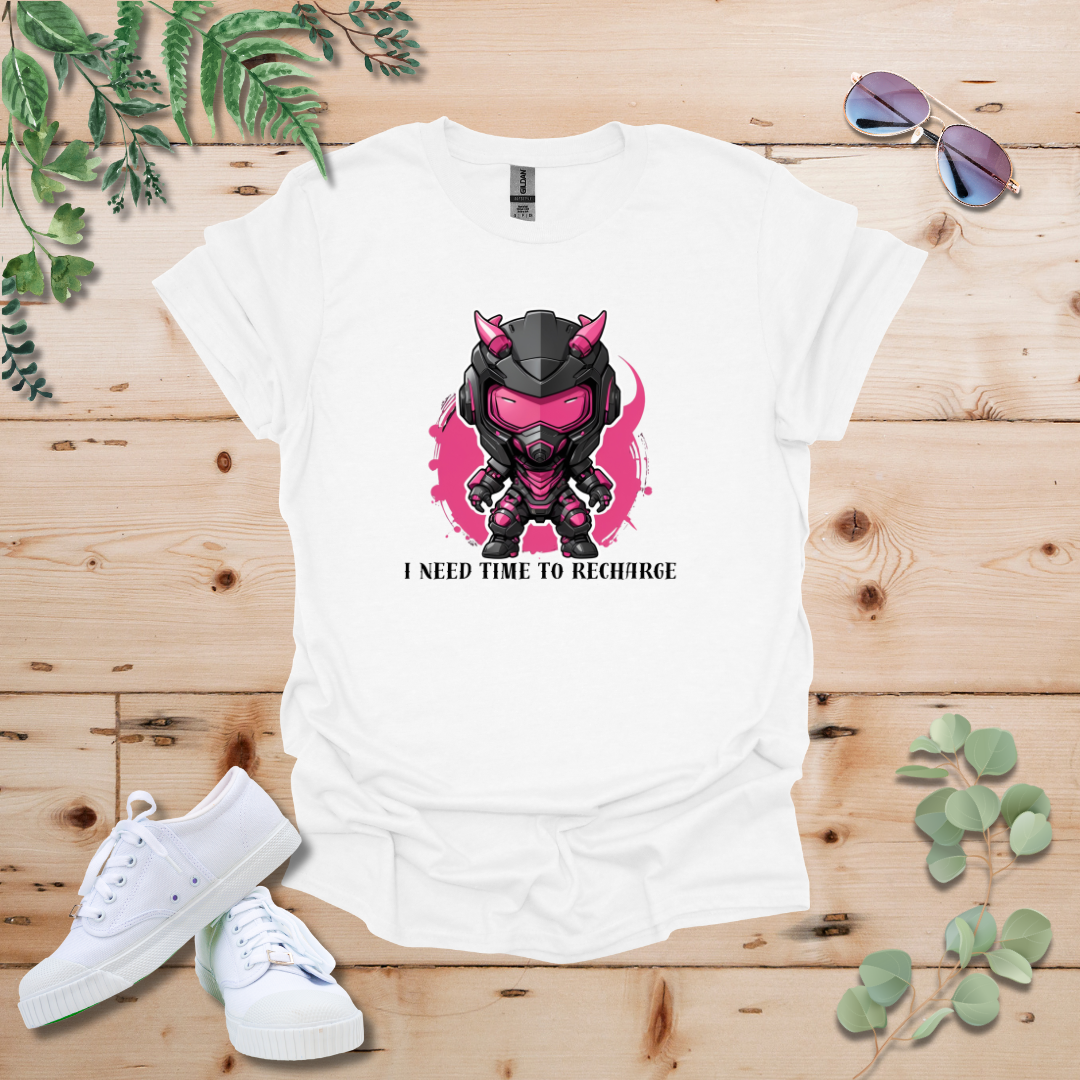 Faceless Tech Chibi Pink Dragon - I Need Time To Recharge Tshirt