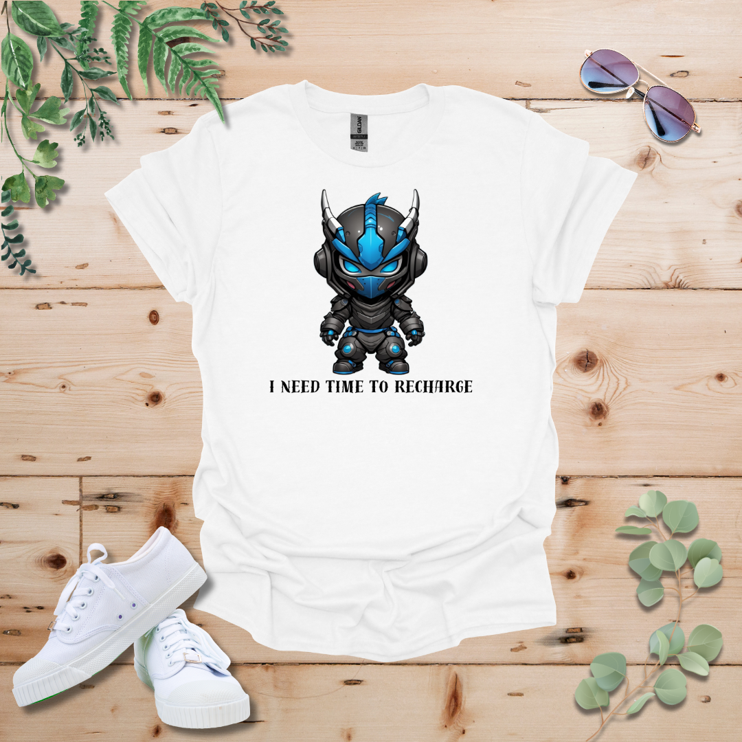 Faceless Tech Chibi Blue Dragon - I Need Time To Recharge Tshirt