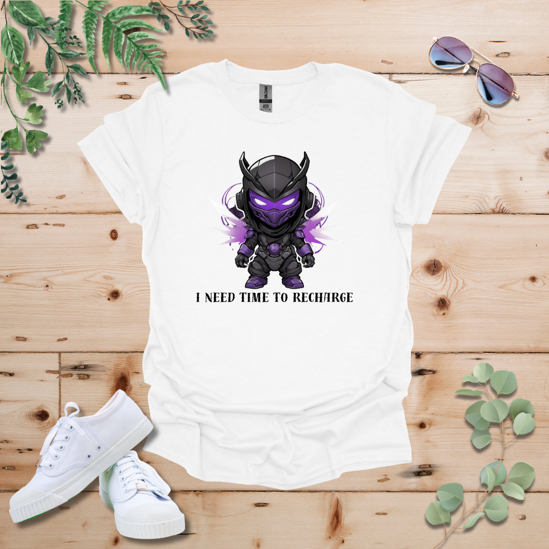 Faceless Tech Chibi Purple Dragon - I Need Time To Recharge Tshirt