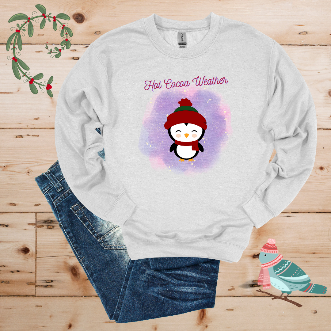 Winter Cheer: Hot Cocoa & Happy Penguin Sweatshirt