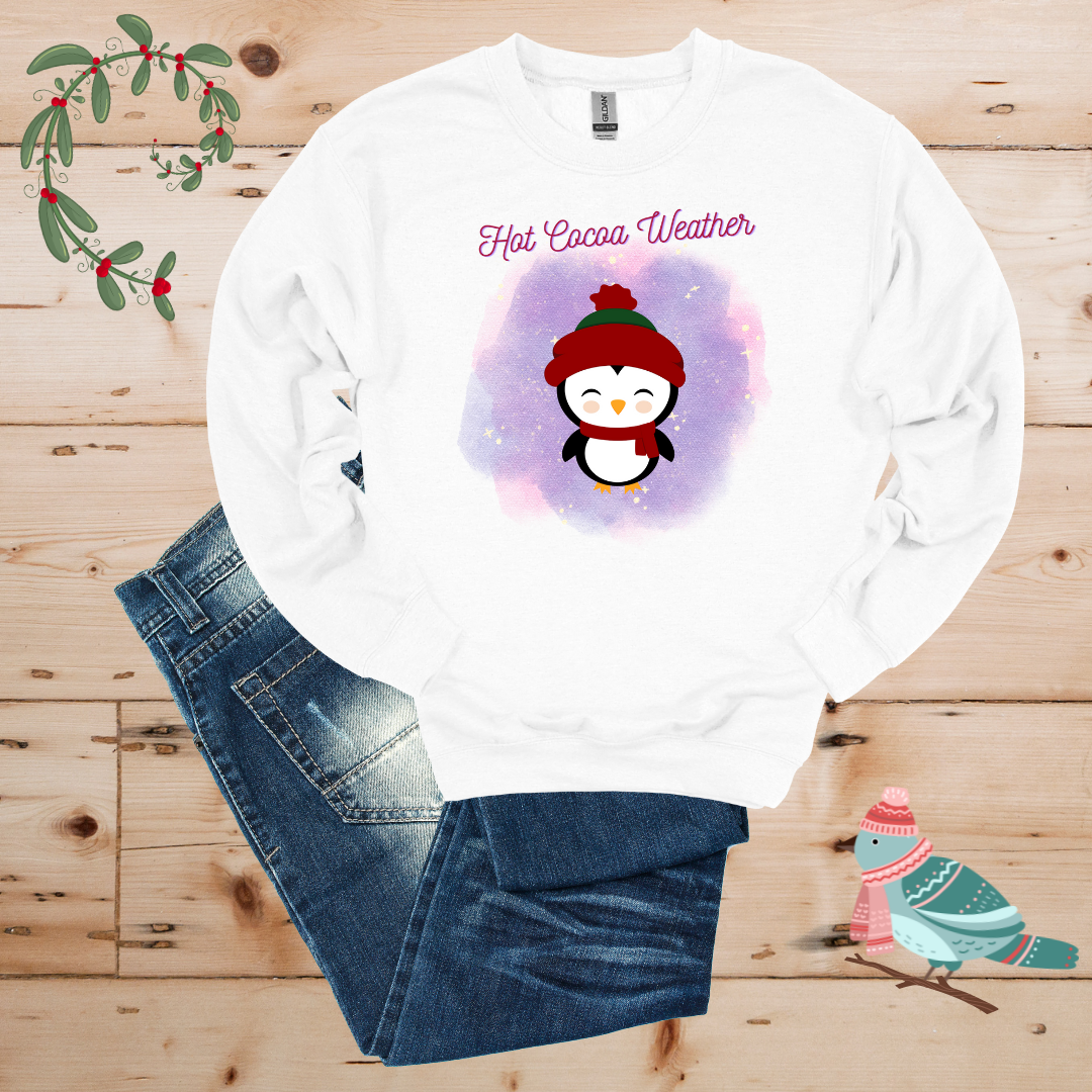 Winter Cheer: Hot Cocoa & Happy Penguin Sweatshirt