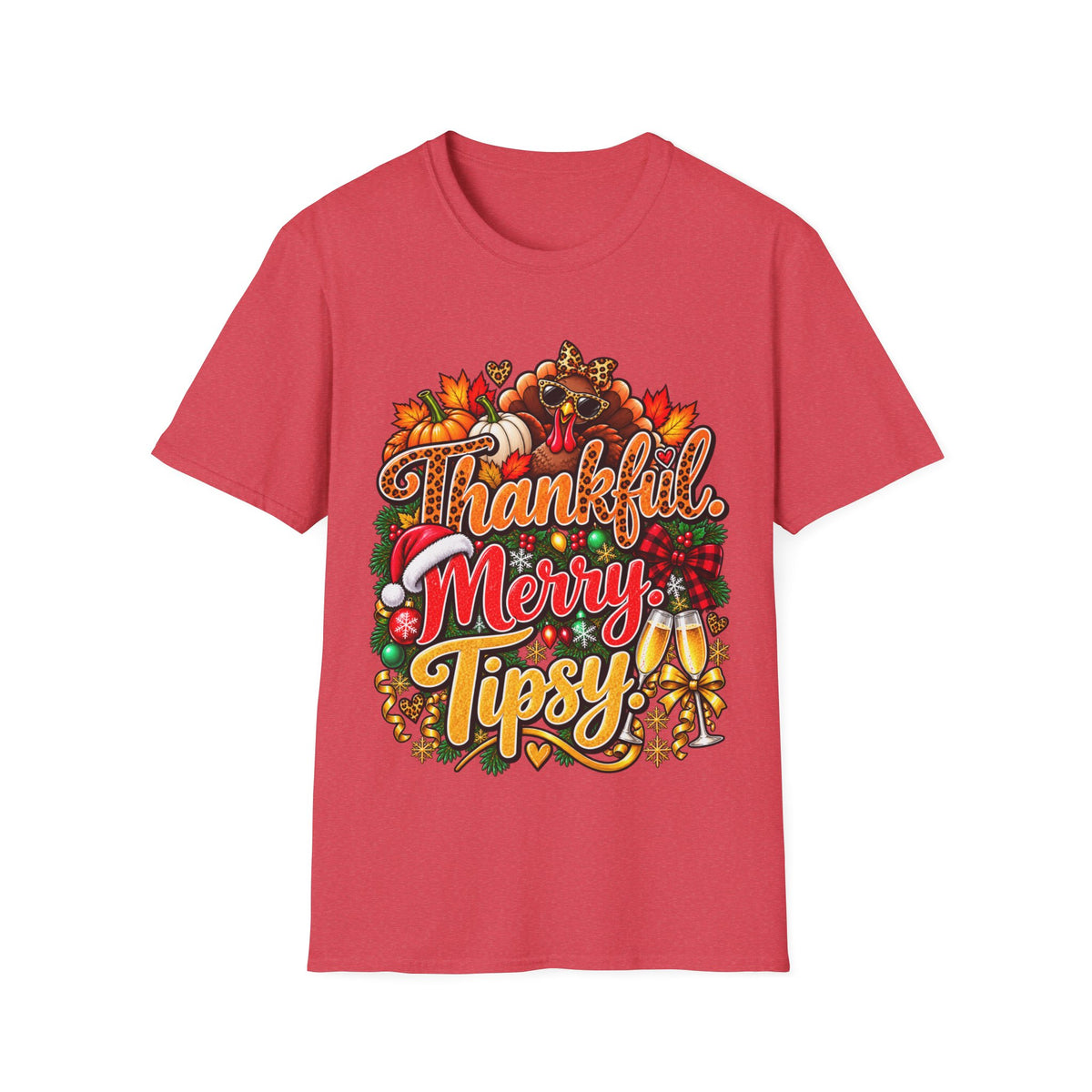 Thankful Merry Tipsy T-Shirt – Funny Thanksgiving Christmas Holiday Tee