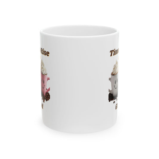 Cute Coffee Mug - 'Time to Rise' Cheerful Character Design - Perfect for Mornings and Gifts