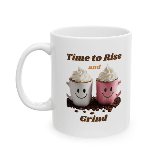Cute Coffee Mug - 'Time to Rise' Cheerful Character Design - Perfect for Mornings and Gifts
