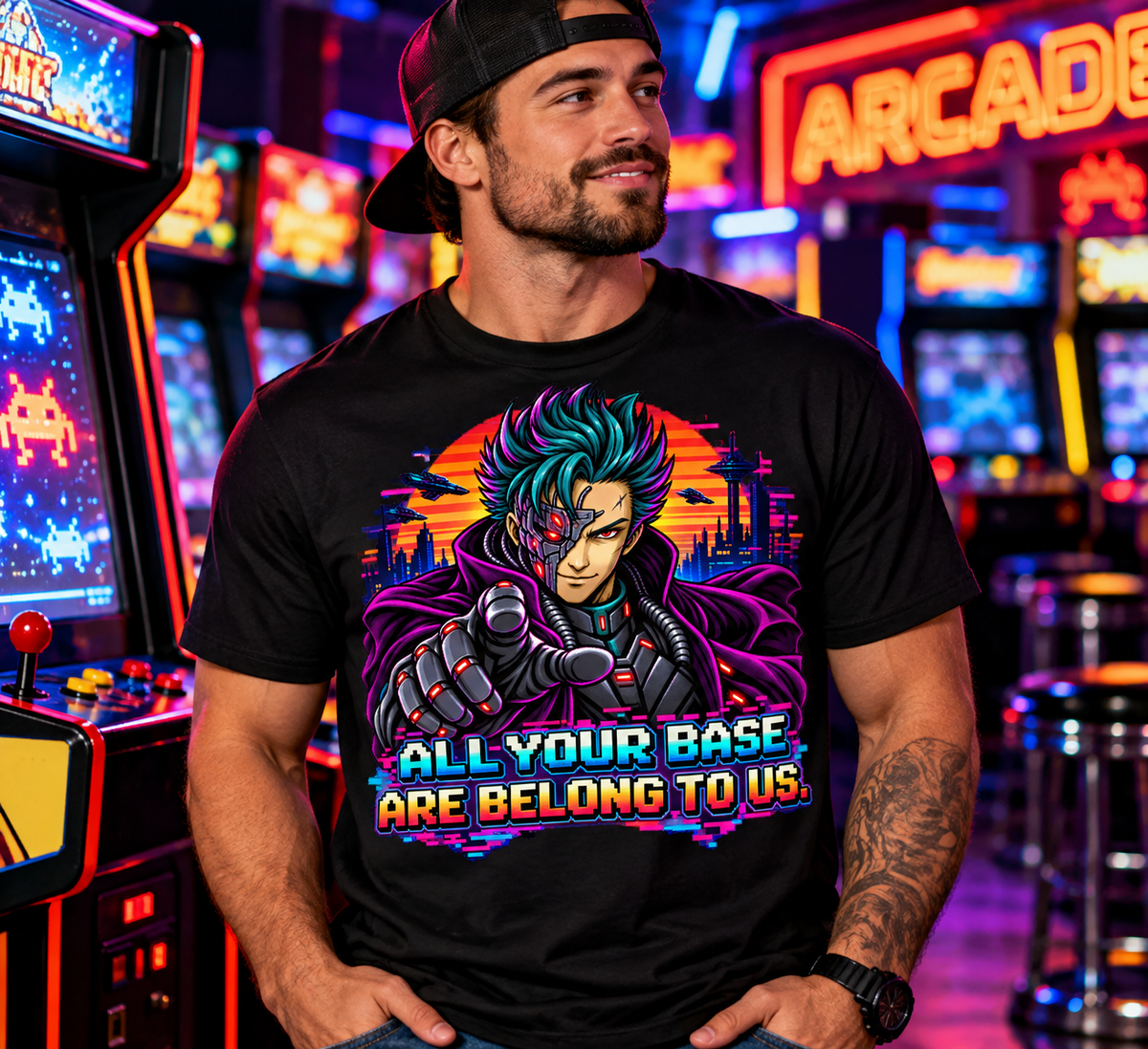 All Your Base Retro Gaming Graphic T-Shirt