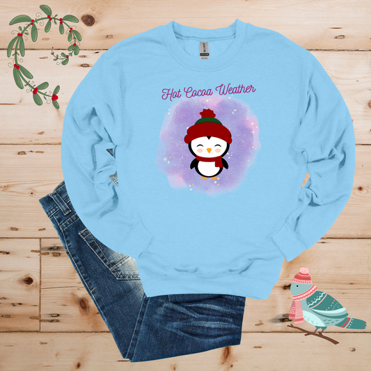 Winter Cheer: Hot Cocoa & Happy Penguin Sweatshirt