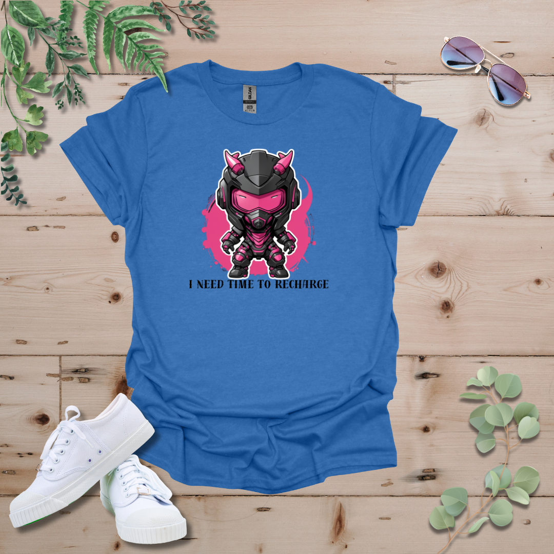 Faceless Tech Chibi Pink Dragon - I Need Time To Recharge Tshirt