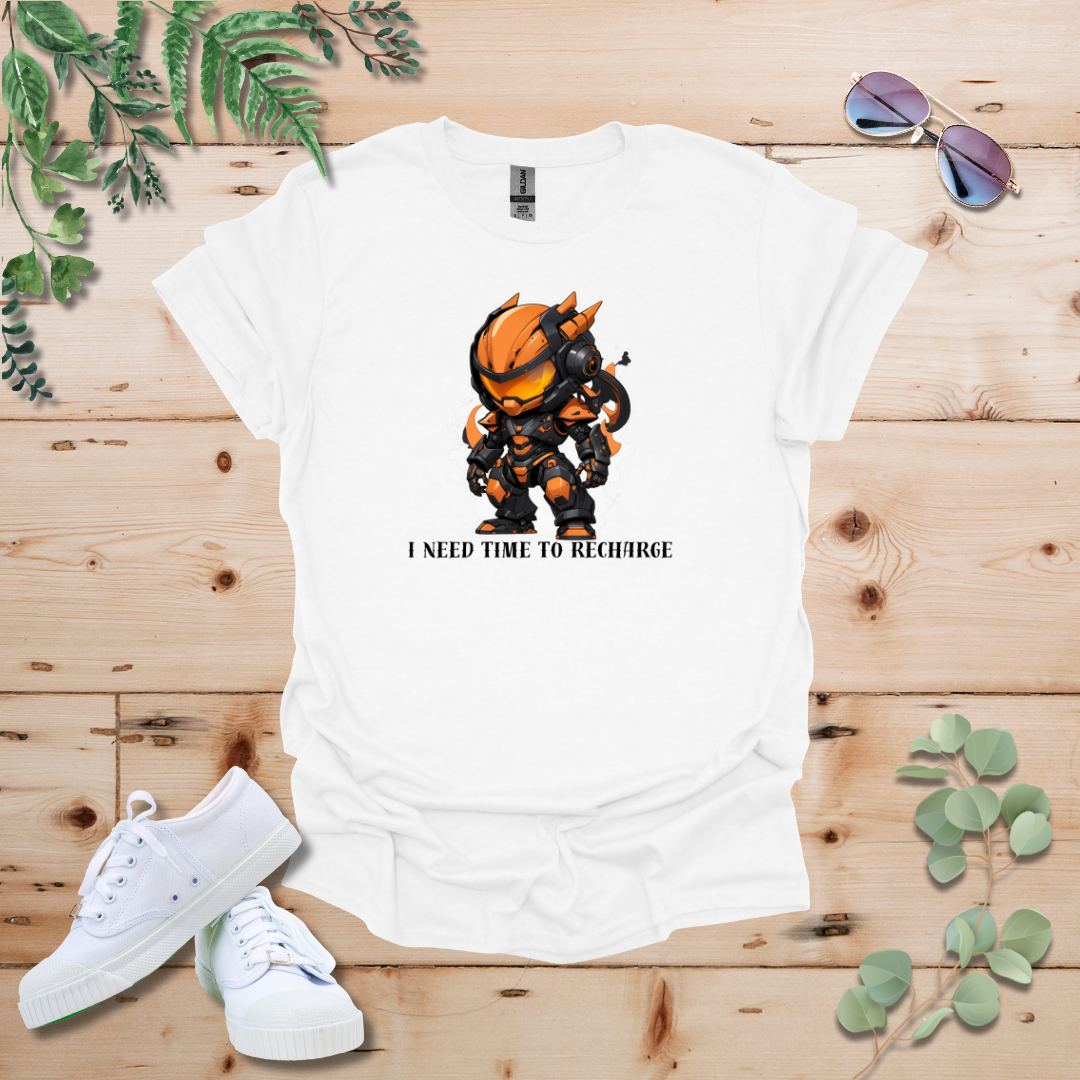 Faceless Tech Chibi Orange Dragon - I Need Time To Recharge Tshirt