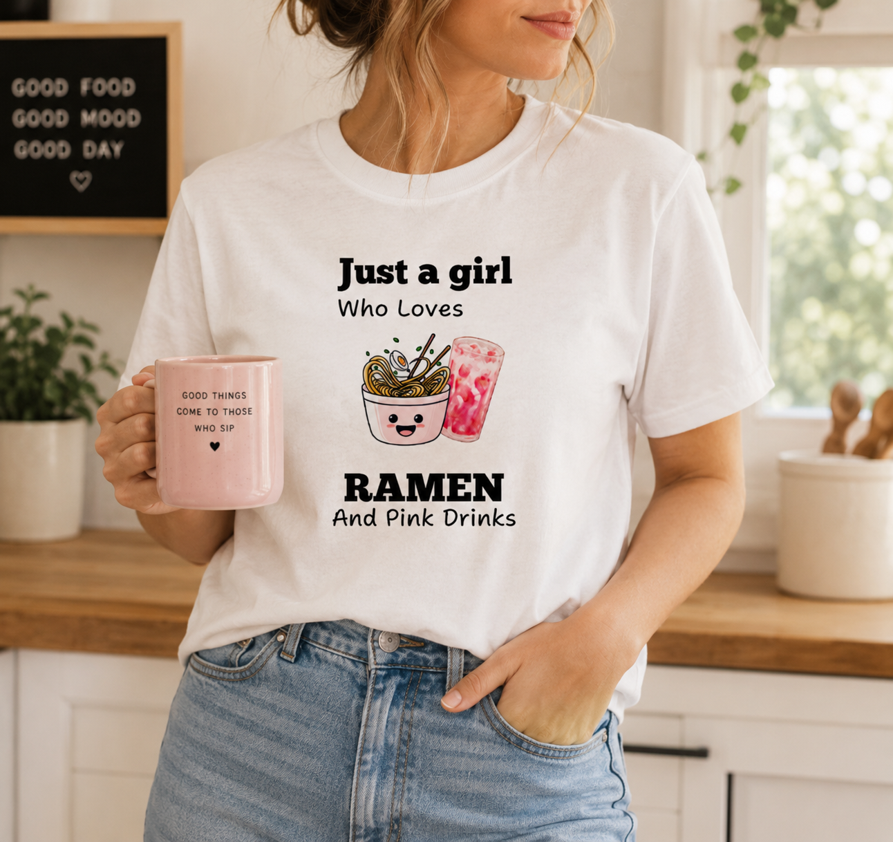 Just A Girl Who Loves Ramen and Pink Drinks Tshirt